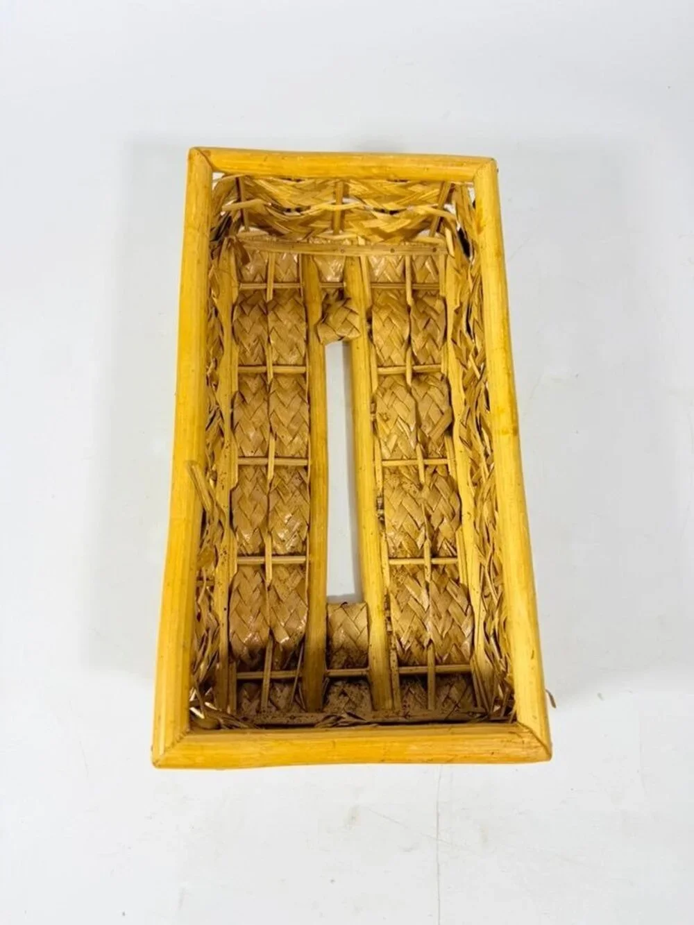 Woven Wicker Rattan Tissue Rectangle Box Cover Vintage Bathroom Decor